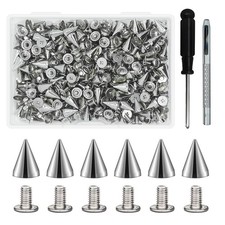 200 Sets 9.5mm Cone Spikes Metal Tree Screwback Studs for DIY Silver