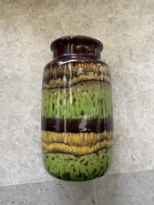 Vintage Scheurich 237-15 West German Pottery Vase Fat Lava Green Yellow Brown