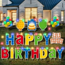 16 Pcs Happy Birthday Yard Sign with Stakes, Personalized Age Plastic Signs w...