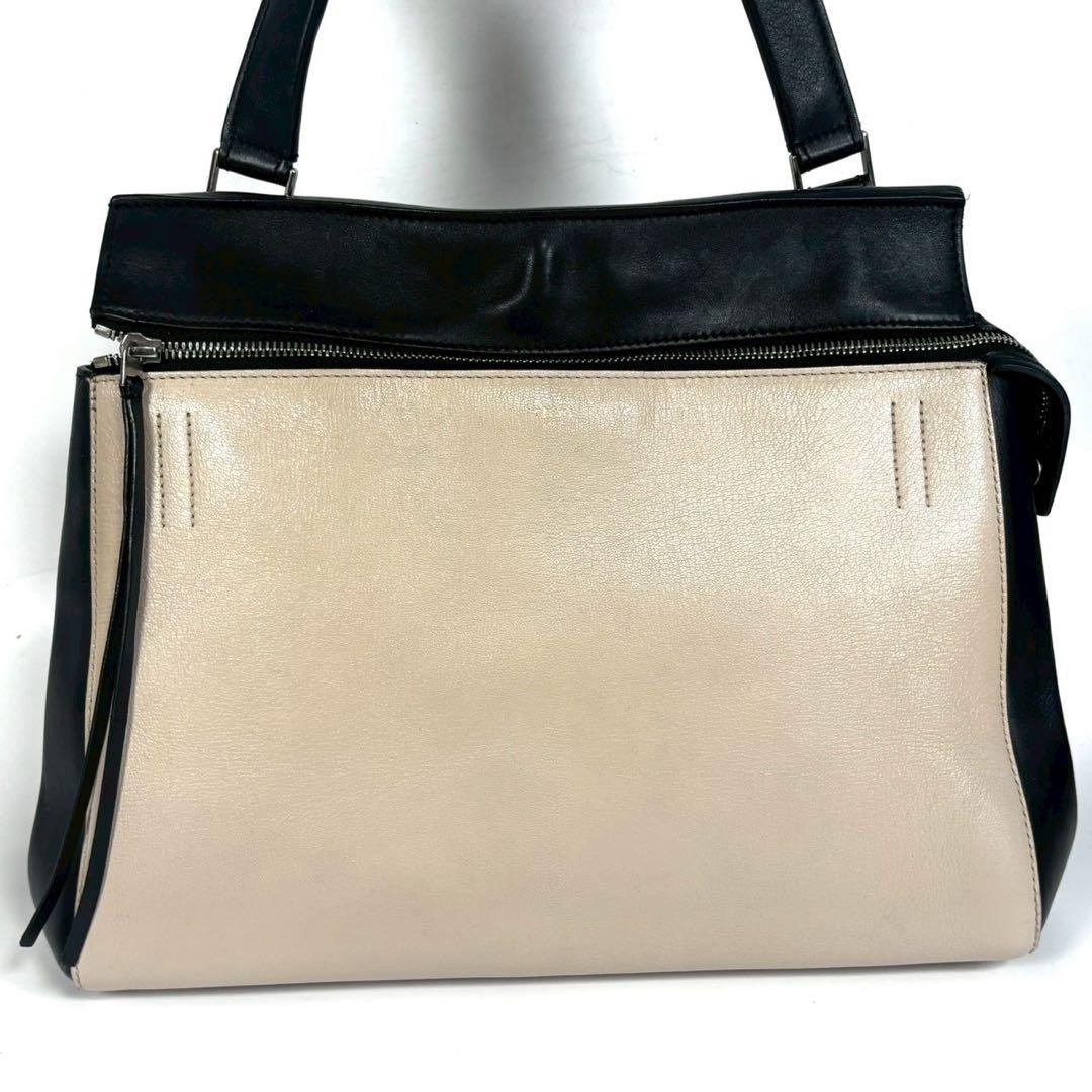 CELINE Edge Medium Handbag Leather Bicolor Black Beige Classic Used From Japan — image 17