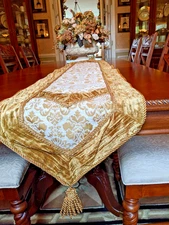 Kingsbury Home Luxury Cream Table Piano Throw and Runner Bullion Fringe Set