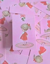 Vintage Girl Under the Mistletoe Playing Card, Single Swap, Pink Christmas 