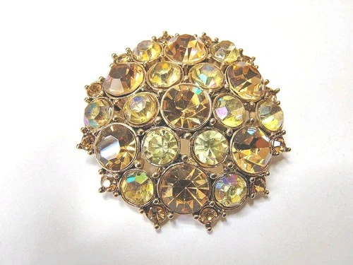 Vintage Signed Monet Brooch Pin Gold Tone Rhinestone Costume Jewelry