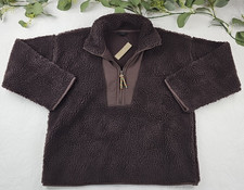 NWT J Crew Brown Sherpa Fleece 1/2 Zip Pullover Sweatshirt Size M