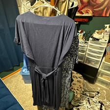Chaps Women’s XL Knee T-Shirt Dress Crew Neck Short Sleeve Blue Tie Stretch