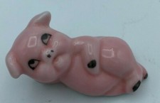 Vintage Miniature Pink Ceramic Reclining Pig Figurine Take a L K 