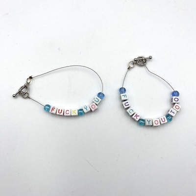 Naughty Bad Word Bracelet Set of 2 White Colorful Beads F#@k You/F#@k You Too