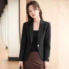 Giacca da Tailleur Blazer Donna Ufficio Elegante Raso Slim Nero 27577