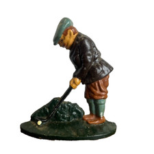 Vintage Cast Iron Golfer Playing Golf Door Stop Bookend