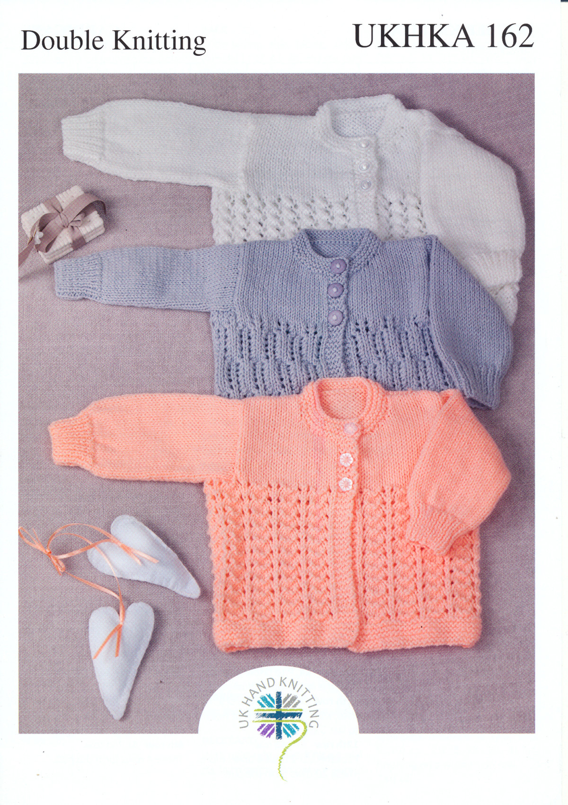 Double Knitting DK Pattern for Baby Long Sleeved Lacy Panel Cardigans UKHKA 162