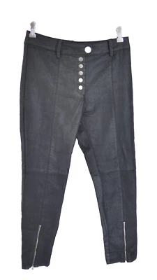 HM Trousers Black High Waist Ankle Zip Exposed Buttons Pans Size EU 40 UK 12 - Image 1 of 4