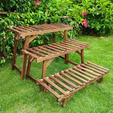 Large 3 Tier Step Plant Stand Wood Ladder Shelf Garden for Patio Indoor Outdoor