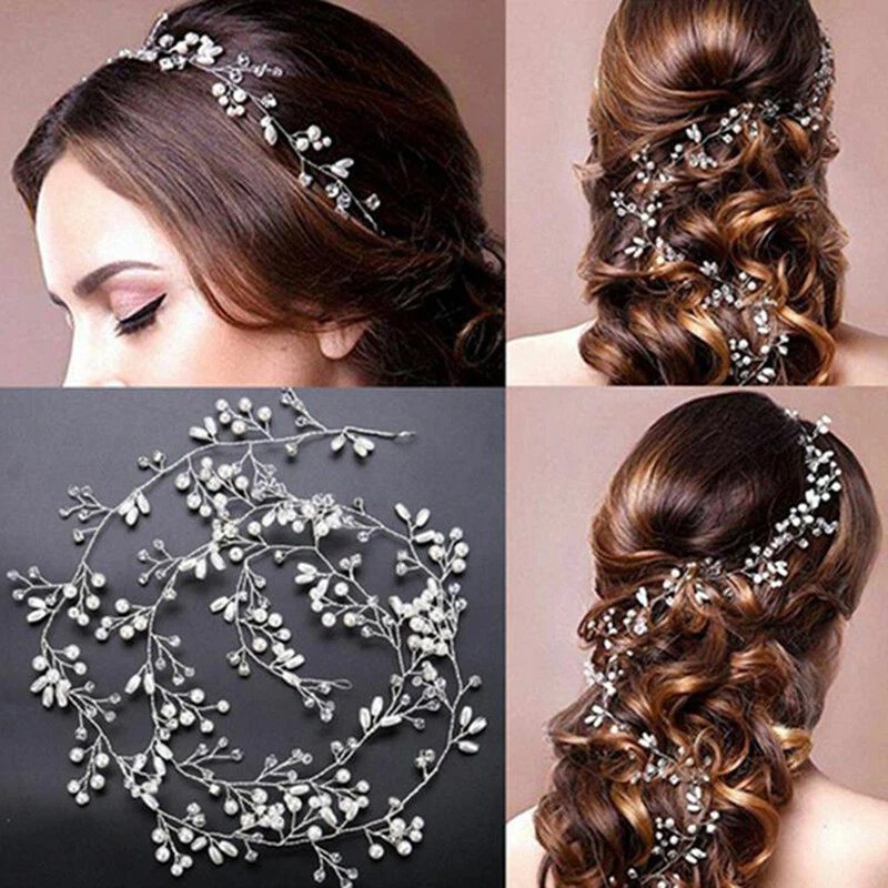 35cm Wedding Headband Pearl Crystal Bridal Hair Accessories Headpiece Decora`da  | eBay