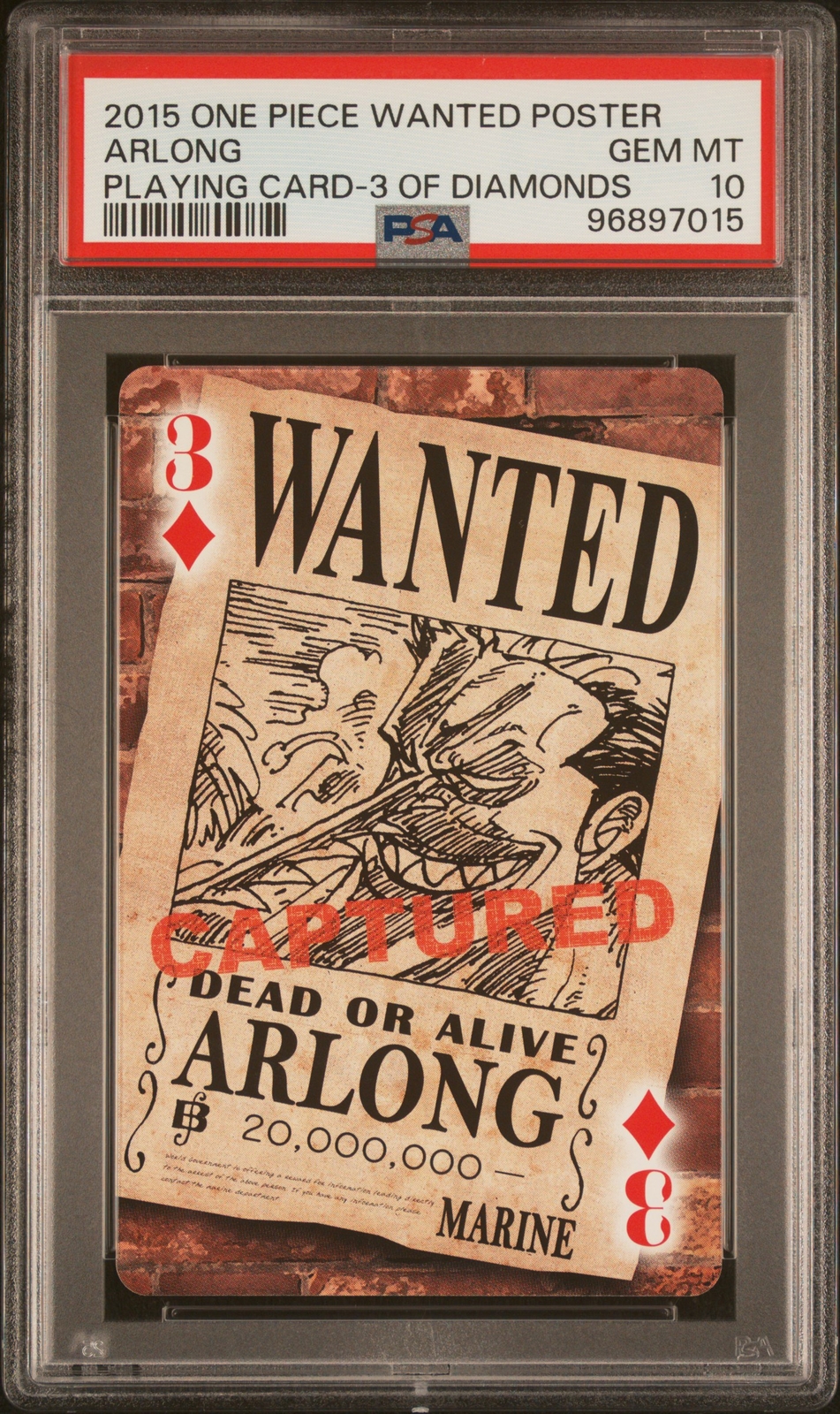 2015 ONE PIECE WANTED POSTER PLAYING CARDS 3 OF DIAMONDS ARLONG PSA 10