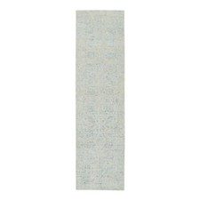 2'8" x 10' Gray Tebraz Wool and Silk Jacquard Hand Loomed Runner Rug R64556