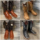 MEN'S RODEO COWBOY FISH PIRARUCU PRINT WESTERN SQUARE TOE BOOTS COGNAC BOTAS