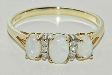 9ct Yellow Gold Opal & Diamond Ring size M - Three Stone  / Trilogy