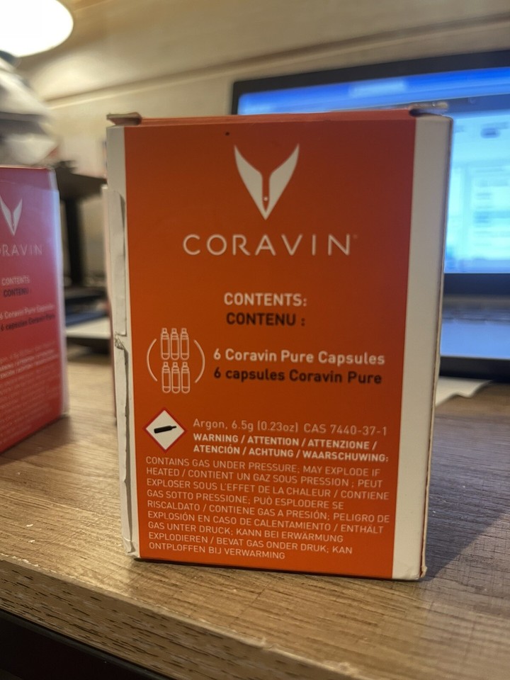 Coravin 410006 Argon Gas Pure Capsules 6 Pack Wine preservation New