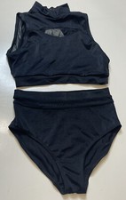 Basilica Dancewear Set Women  s Size L Top  Size S Bottom, Black, High Neck,Mesh