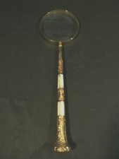 19th C. Rolled Gold, Mother of Pearl Umbrella Handle Magnifying Glass
