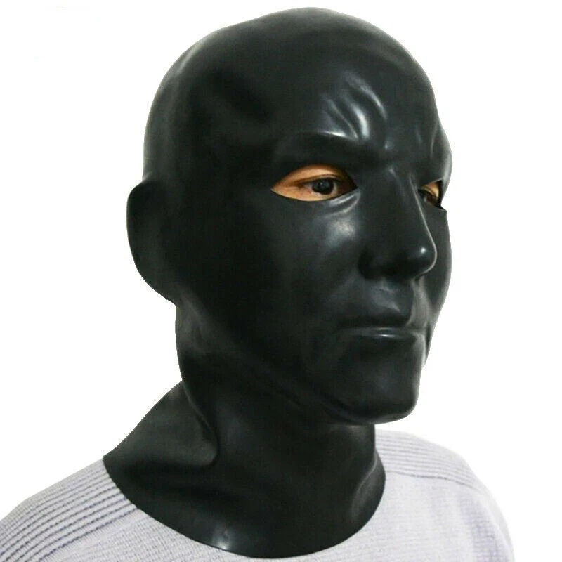 Black Latex Hood Rubber Mask Long Neck Fetish BDSM Halloween Cosplay Club Wear - Image 2 of 4