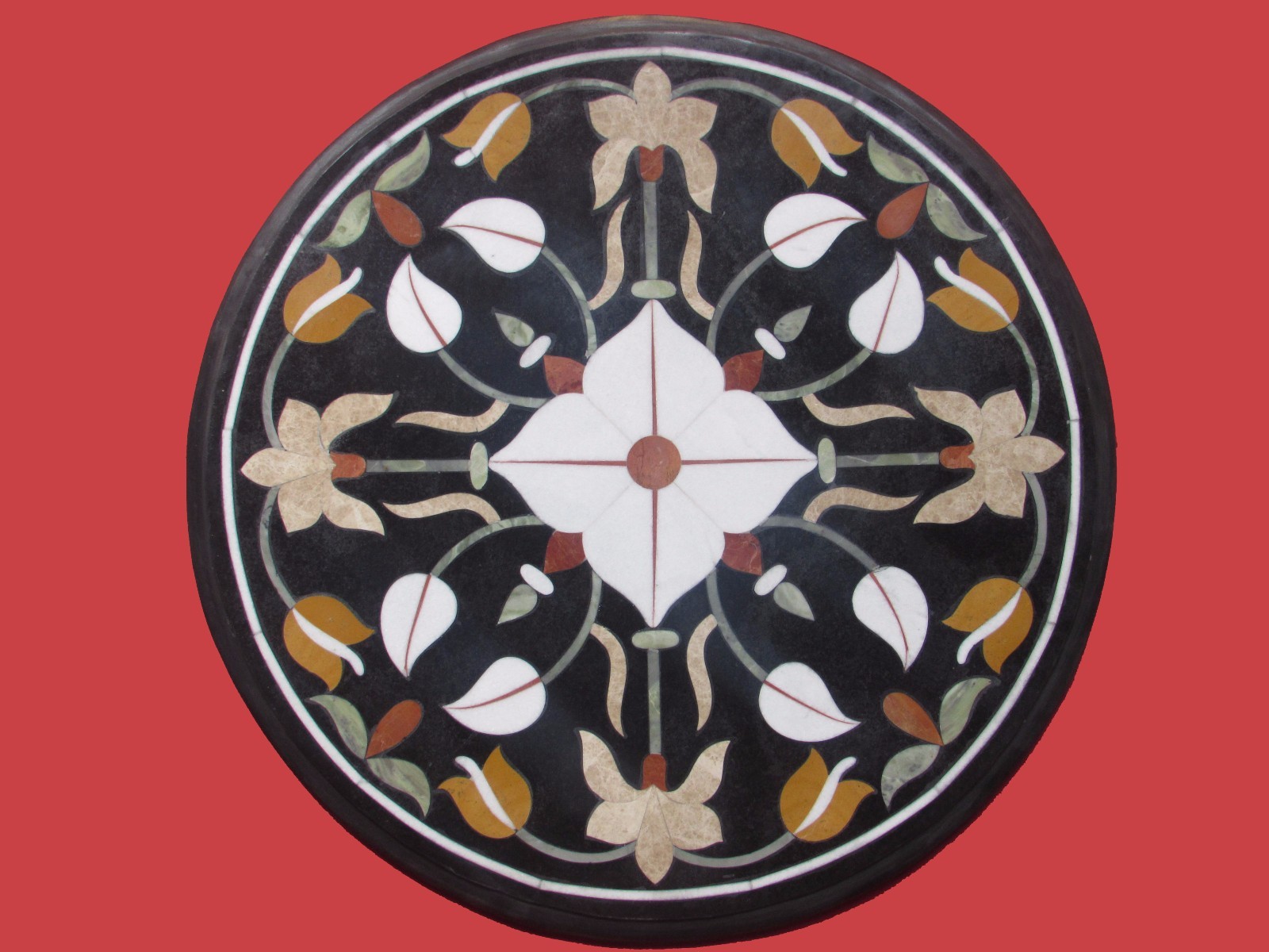 23-Inch Black Marble Coffee Table with Inlay Top for Elegant Home Decor