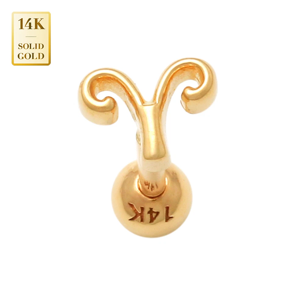 Piercing oreja pequeño signo del zodiaco oro macizo real 14K Daith hélice tragus caracola 18G Foto 3 de 4