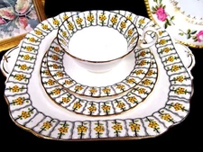 AYNSLEY tea cup and saucer trio & cake plate yellow daisy floral teacup set 