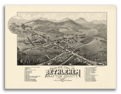 1883 Bethlehem NH Vintage Old Panoramic City Map - 24x32
