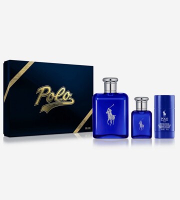 Ralph Lauren Polo Blue 3PC Set( 4.2oz EDT Spray + 1.36oz EDT Spray