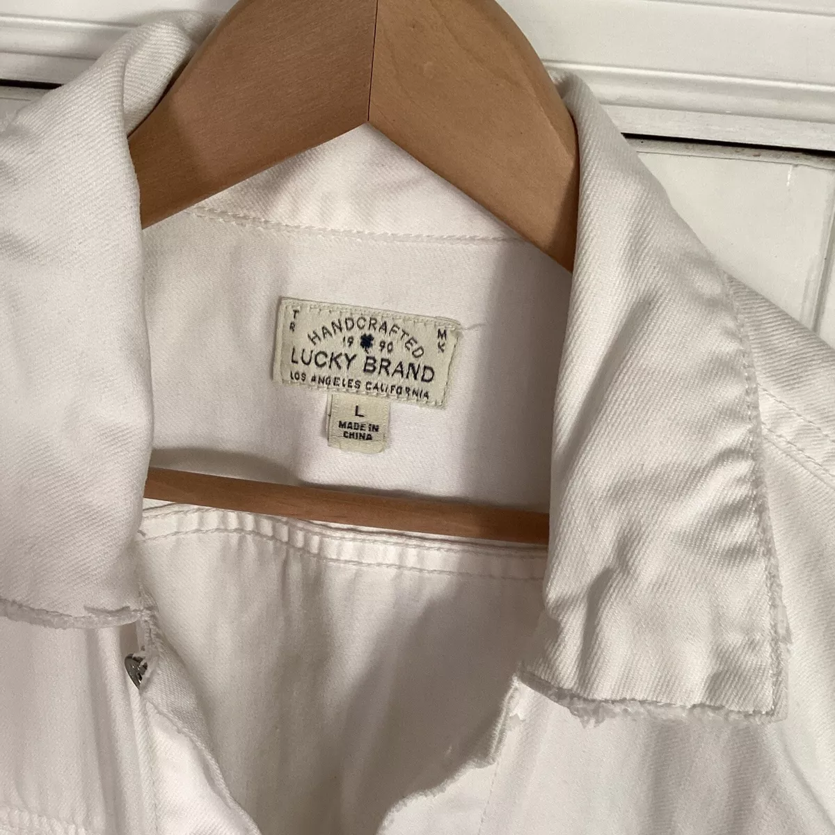 Lucky Brand The Tomboy Trucker White Denim Jean Jacket Sz L Womens