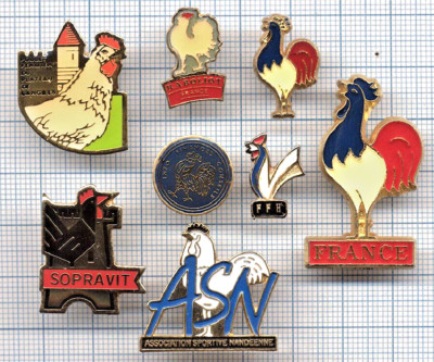 Konvolut 8 Pins Hahn Verband FFH Verbände / RABOLIOT / FRANKREICH Maskottchen Sport
