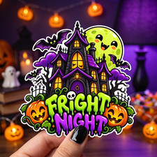 Fright Night Halloween Sticker Haunted House Pumpkin Bat Vinyl Decal Spooky Cute