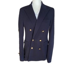 Polo Ralph Lauren Double-Breasted Knit Blazer in Navy Blue Cotton Blend Jacket 6