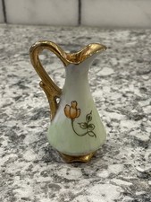 Ucagco Mini Vase/Pitcher,  Floral 3" Gold Trim Vintage