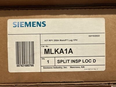 Siemens MLKA1A Main Or FT Lug Kit 250A For RP1 Panels- New
