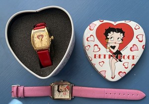 Betty Boop Watched (2) ~ 2006 Pink Band ~ 2003 Red Band ~ Heart Shaped Tin