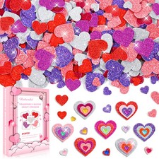 872 Pcs Valentines Heart Stickers, 3 Sizes 5 Colors Self-Adhesive Glitter Foa...
