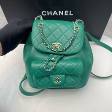 Auth Chanel Duma Small Emerald Green Lambskin Quilted Backpack GHW