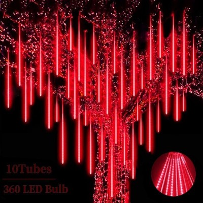 Christmas Red Meteor Shower Lights Outdoor - 12 Inch 10 Tube 360 LED High Bri...