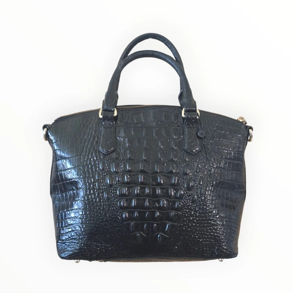 Brahmin Duxbury   Crocodile-Embossed Handbag Black Women Gold Logo Medium - Image 2 of 4