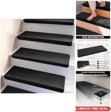 Bullnose Carpet Stair Treads 29.5 x 9.5 Inch Black Self Adhesive Non Slip
