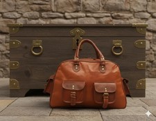 Men's Brown Genuine Goat Leather 16" Luggage Overnight Bag New