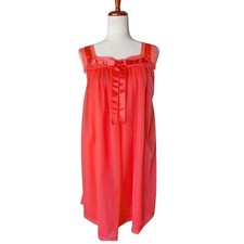 Vintage Coral Pink Sheer Nightgown and Robe Set Satin Ribbon Trim Knee Length