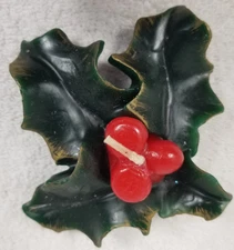 Avon Candle Centre Holly Leaf & Berries Vintage Floating Candle New 4.5"