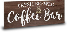 Rustic Coffee Bar Sign Wall Decor - Vintage Wood Grain Hanging Plaque for Kitche