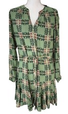 LOFT Dress New Size Small Tiled Vine Green Dress w/ Tie Long Sleeve NWT