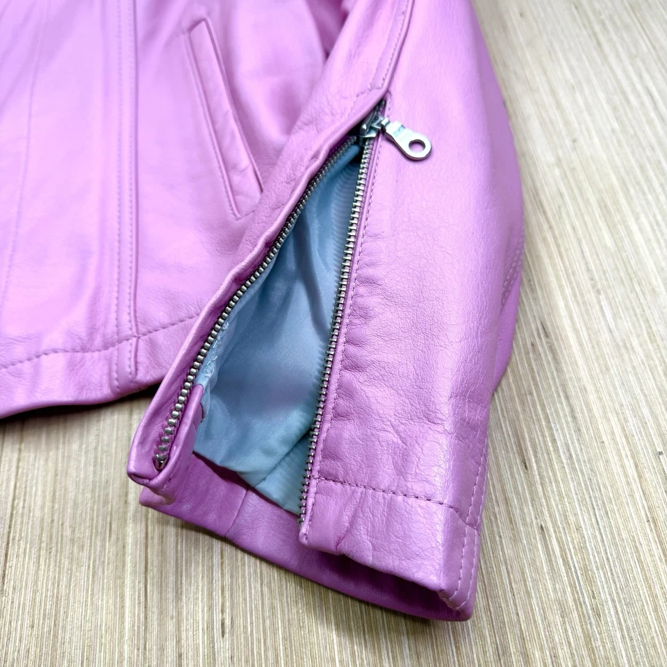 Chaqueta De Colección Wilsons Cuero Máxima Mujer’s Grande Barbie Rosa Moto Corredor Cremallera Foto 3 de 4