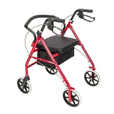 Medical Heavy Duty Bariatric Rollator Rolling Walker with Large Padded Seat, Red