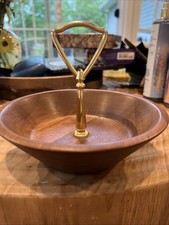 Vintage Solid Missouri Wood Bowl Walnut Center Handle Round MCM 7  x6  NICE